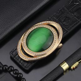 Belts High Quality Green Rock Jade Buckle Designer Men Genuine Leather Belt Fashion Waist Strap Wide Waistband