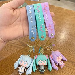 Japan Cartoon Girls Cute Action Anime Figure Miku Keychain Hand Handle Bag Hanging Decoration Keyring Gift