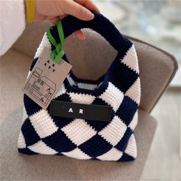 Winter Wool Knitted Designer Shoulder Bag For Women Embroidery Mar Soft Big Tote Bags Ladies Fashion Handbags With Leather Purse