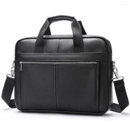 Briefcases Fashion Brand Men's Briefcase Genuine Leather Handbag 14 Inch Laptop Bag Cowhide Man Shoulder Messenger Business
