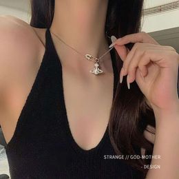 Viviennely Westwoodly Saturn Necklace Female design sense planet pendant Rhinestone clavicle chain