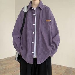 Men's Casual Shirts High Street Vintage Purple Corduroy Shirt Clothing Long Sleeve Work Clothes Couple Coat For Men