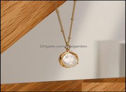 Pendant Necklaces Pendants Jewellery Amaiyllis 14K Gold Baroque Clavicle Fashion Natural Button Freshwater Pearl Necklace For Women 1041545