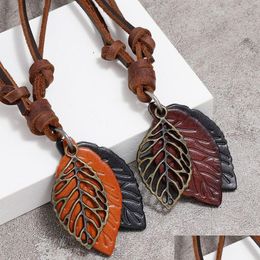 Pendant Necklaces Leather Plant Leaf Necklace Adjustable Chain Fine Jewelry For Women Men Fashion Gift Drop Delivery Pendants Dhpir