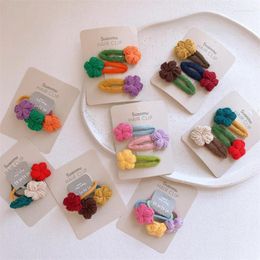 Hair Accessories Autumn And Winter Fashion Children's BB Clip Korean Sweet Girl Simple Cute Colourful Wool Flower Rope