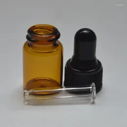 Storage Bottles Fashion Mini Cute Amber Glass 2ml Dropper Bottle With Pure Essential Oil Vials 300pcs/lot