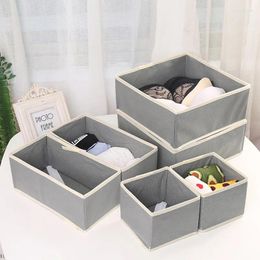 Storage Bags 6PCS Fabric Folding Box With Lid Clothes Socks Toy Sundries Organiser Cosmetics Household Boxes Basket