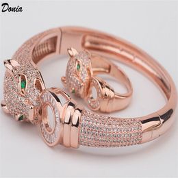 Donia jewelry luxury bangle European and American fashion exaggerated classic leopard print headband inlaid zircon bracelet ring s256E