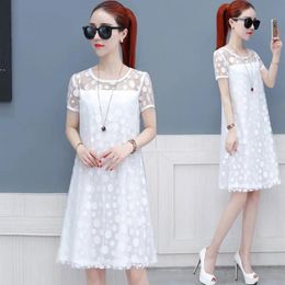 Dress Lace Fabric Dress New Mediumlength Korean Loose and Plussized A Line Dress Women Woman Dress Vestido De Mujer Femme Robe