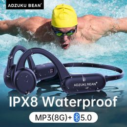 Earphones New Swim Bone Conduction Earphone IPX8 Waterproof Bluetooth Wireless Headphone With Mic TWS Builtin Memory 8G Bass Hifi Headset