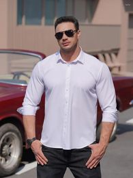 Men's Casual Shirts L-10XL Large Wear European Straight Sleeve Long White Shirt Business Dress Easy Iron Elastic