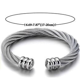 Large Elastic Adjustable Stainless Steel ed Cable Cuff Bangle Bracelet for Men Women Jewellery Silver Gold300H