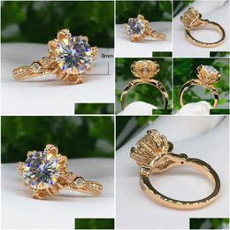 Wedding Rings Flower 14K Gold Aaaaa Zircon Ring Engagement Band For Women Bridal Promise Party Jewellery Gift Drop Delivery Dh7Qi