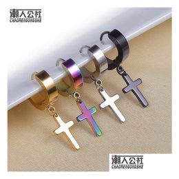 Stud Allergy Cross Ear Clasp Mens Stainless Steel Clip Fashionable Earrings Fashion Punk Studs Jewellery Drop Delivery Dhk6U