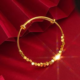 Pure Gold Bracelet Bangle Shiny Block Gold 999 Gold Colour Bangle Bracelet for Women Party Jewellery Adjustable Accessories Gifts 231229