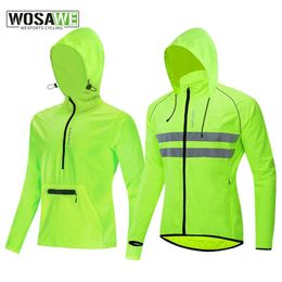 Jackets Wosawe Windproof Men Cycling Jacket Sports Clothing Reflective Bike Downhill Coat Rain Repellent Bicycle Long Jersey Windbreaker