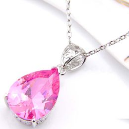 Pendant Necklaces 10Pcs Luckyshine Excellent Shine Water Drop Pink Kunzite Cubic Zirconia Gemstone Sier Pendants For Holiday Wedding Dhvqk