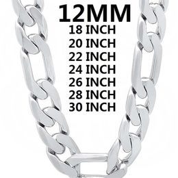 solid 925 Sterling Silver necklace for men classic 12MM Cuban chain 18-30 inches Charm high quality Fashion Jewellery wedding 220209270p