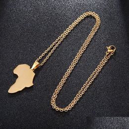 Pendant Necklaces Mens Africa Map Necklace Stainless Steel Maps Gold Chains Hip Hop Fashion Jewelry For Women Man Will And Sandy Dro Dhs2N