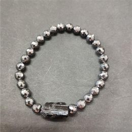 Natural Mineral Stone Rough Black Tourmaline Healing Stone Bead Faceted Hematite Bead Energy Bracelet For Man Women310p