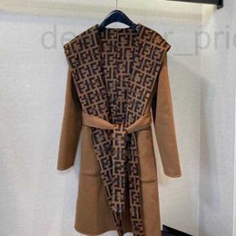Women's Wool & Blends Luxury Woollen coat women long jacket f jacquard hoodie designer cardigan windbreaker coats winter warm party overcoat V-neck casual dress