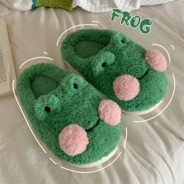 Funny couple cute frog cotton slippers winter students non-slip warm plush home slippers for men and women home shoes