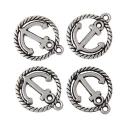 Zinc Metal Alloy Anchor Charm Pendants Round Antique Silver Carved Hollow Jewellery making Findings 50pcs216L