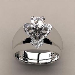 New creative heart-shaped diamond ring female European and American fashion generous engagement ring set ring whole237B