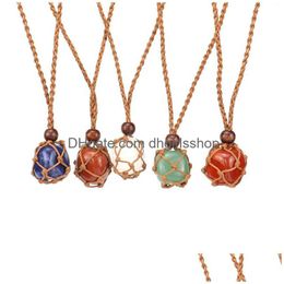 Pendant Necklaces Adjustable Natural Stone Crystal Necklace Net Bag Hand Woven Yoga Energy Fashion Accessories Drop Delivery Jewellery Dhew0