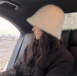 Solid Colour Versatile Fisherman Hat Imitation Rabbit Hair Cover Ear Protection Cold Proof Warm Plush Hat For Women 231229