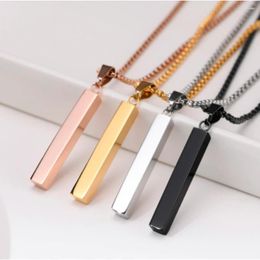 Pendant Necklaces 2023 Minimalist Geometric For Men Punk Stainless Steel 3D Vertical Bar Collar Jewelry Free Chain 45cm