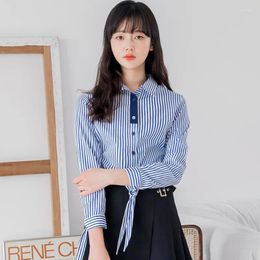Women's Blouses Female 2023 Spring And Autumn Korean Blue Vertical Stripe Shirt Lapel Fashion Trend Long Sleeve Temperament Top