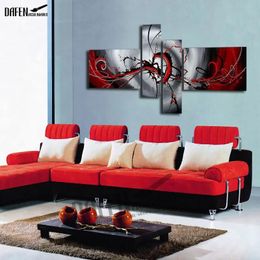 Paintings 4pcs Hand Painted Abstract Oil Painting on Canvas Red and Gray Wall Picture Abstract Canvas Paintings Home Decor Art No Frame