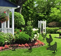 Garden Decorations 15 Pcs Chicken Yard Art Outdoor Backyard Lawn Stakes Metal Hen Decor High Quality Park Ornaments8073422