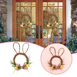 Decorative Flowers Wreath Rattan Easter Door Hanging Ribbon Green Decoration 18 Boxwood