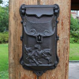 Decorations Small Cast Iron Mail Box Mailbox Garden Decorations Wall Mounted Metal Postbox Home Yard Patio Courtyard Decor Horses Rustic Brown