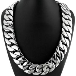 Chains Top Quality Silver Tone 32mm Width 316L Stainless Steel Polished Curb Solid Heavy Long Chain Jewelry324H