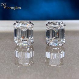 Vinregem 100% 925 Sterling Silver Emerald Cut G Created Moissanite Diamonds Gemstone Earrings Ear Studs Fine Jewelry Whole 210266m