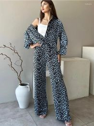 Women's Two Piece Pants Spring Summer Fashion LOOSE Leisure Oversize Suit Leopard Long Sleeve Set Women Streetwear 2024 Matching Pant Sets