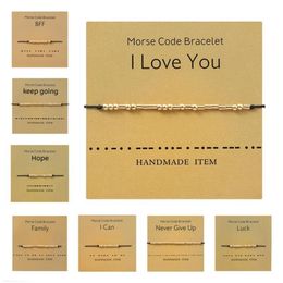Link Chain Morse Code Series Open Cuff Bangles Bracelets For Women Men Valentines Friendship Gold Color String Adjustable Gift299l