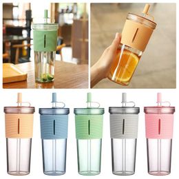 Water Bottles 700ml Acrylic Travel Tumbler With Lid And Straw Premium Insulated Double Wall Plastic Reusable Cups Clear/ Vintage Stacking