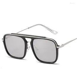 Sunglasses Metal Large Square Frame For Men And Women UV Protection Double Beam Shade Tawny Euro