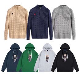 Kapüşonlu erkek kazak tasarımcısı polo gömlekler yarım fermuarlı hoodies iş kazakları uzun kollu yüksek yakalı bükülme atlama at toptan