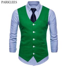 Blazers Mens Casual Green Cotton Linen Suit Vest 2020 Spring New 9 Colours Waistcoat Men Business Wedding Dress Vest Waistcoat Male Gilet