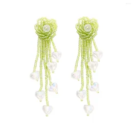 Dangle Earrings Vedawas Handmade Heart-Shaped Beaded Long Tassel For Women Seed Bead And Clear Acrylic Heart Drop Boho Jewellery