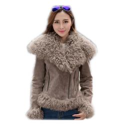 Fur Harppihop Women Real Sheep Fur Coat Winter Warm Fashion Genuine Merino Sheepskin Leather Jacket Natural Real leather Coat
