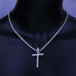 New Iced Out Cross Necklaces Cubic Zircon Tennis Chains Mens Hip Hop Jewelry Women Fashion Gold Silver CZ Pendant Party Choker Nec281h