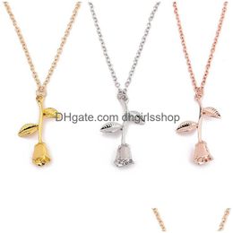 Pendant Necklaces 3 Colours Rose Flower Necklace Ladies Fashion Party Jewellery Accessories Valentines Day Gift For Girlfriend Drop Del Dhhqi