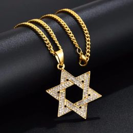 Je Magen Star of David Necklace Men/Women Bat Mitzvah Gift Israel Judaica Hebrew 14k Yellow Gold Jewellery Hanukkah Pendant Golden Colour