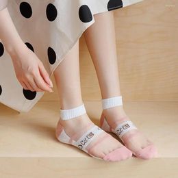 Women Socks Summer Mesh Female Hosiery Spring Lace Shallow Mouth Slippers Glass Silk Boat Short Embroidery Flowers